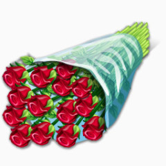 红色的玫瑰花束图标