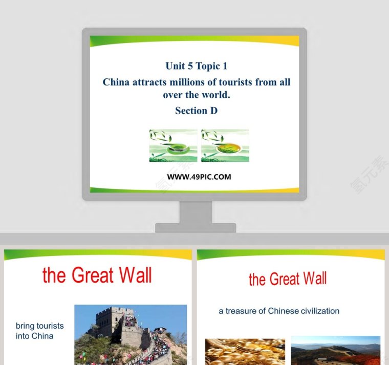 Unit 5 Topic 1-China attracts millions of tourists from all over the world - 旅游业ppt模板第1张