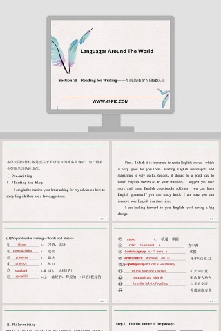 SectionReading for Writing有关英语学习的建议信PPT模板
