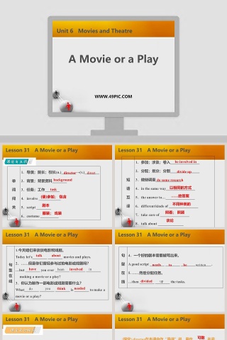 ducation PowerPoint Template - A Movie or a Play-Unit 6 Movies and Theatre下载