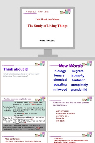 Unit 5 Look into Science-The Study of Living Things教学ppt课件