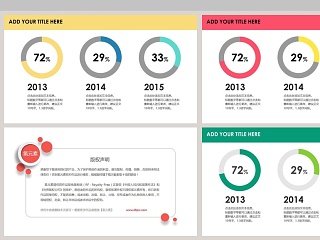 三项对比环形饼图PPT模板