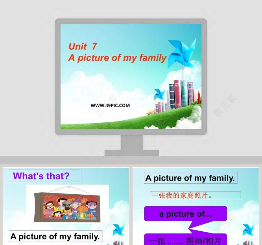 Unit 7A Picture of My Family PPT模板设计
