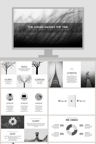 全动态简约简单大气黑白色欧美极简PPT