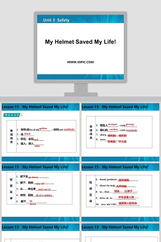 My Helmet Saved My Life-Unit 3 Safety PPT模板下载