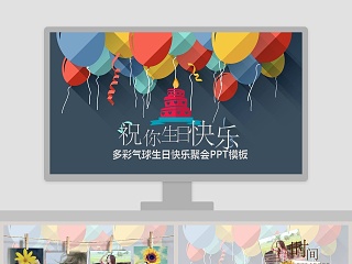 多彩气球生日快乐聚会PPT模板