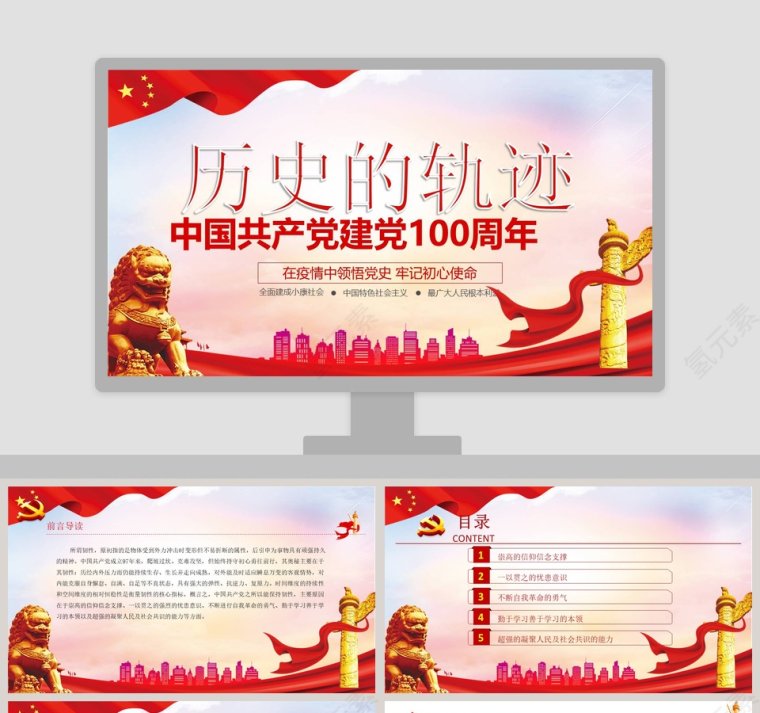 历史的轨迹中国共产党建党100周年PPT模板第1张