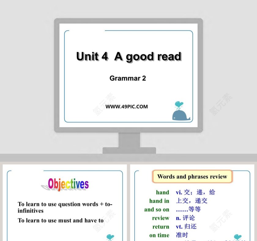 Unit 4 A good read Grammar 2 PPT模板 - 教育培训行业最佳选择