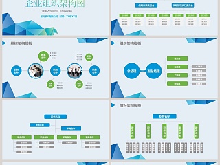 蓝色渐变低多边形企业组织架构图PPT模板