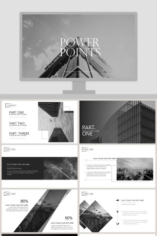 全动态简约简单大气黑白色欧美极简PPT