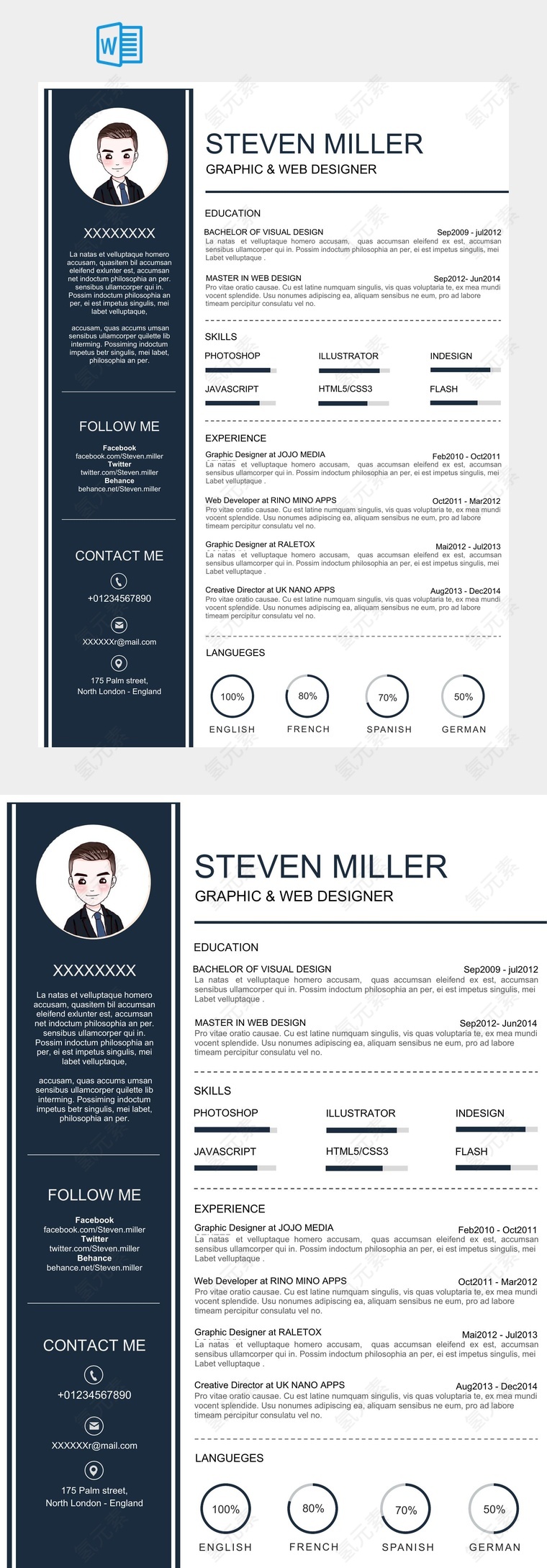 Steven Miller的平面与网页设计师简历