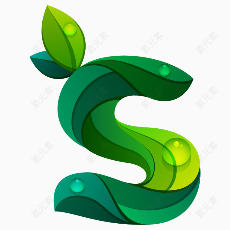 清新绿色树叶字母S