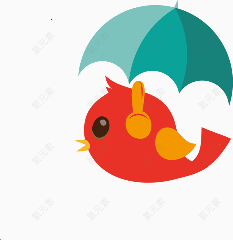 雨伞小鸟卡通手绘装饰元素