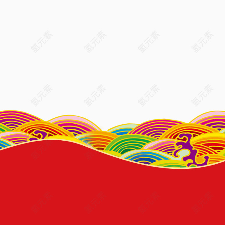 红色中国元素风格海浪