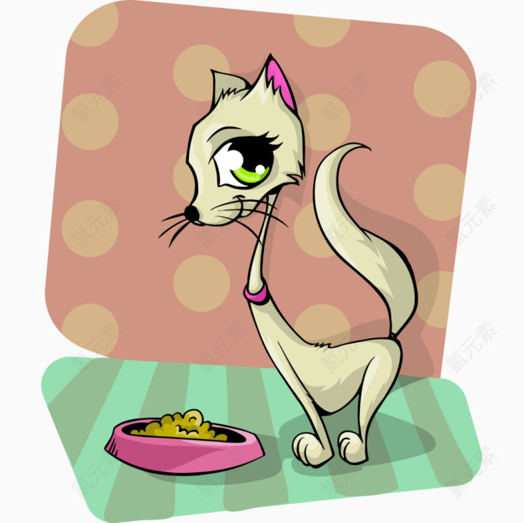 卡通手绘可爱小猫吃粮食