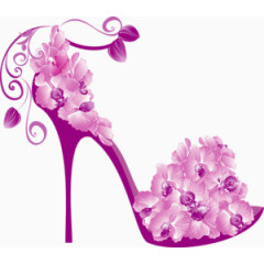 紫色 花簇 高跟鞋