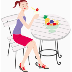 卡通手绘夏日吃水果