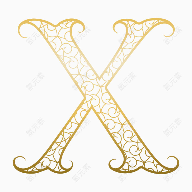 金色英文网状字母素材X