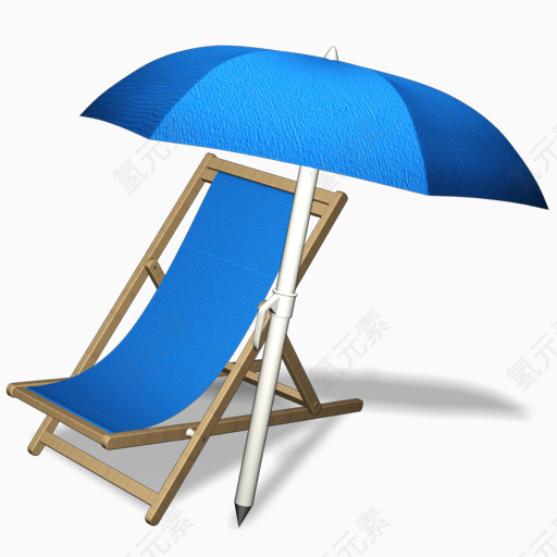 蓝色遮阳伞沙滩椅
