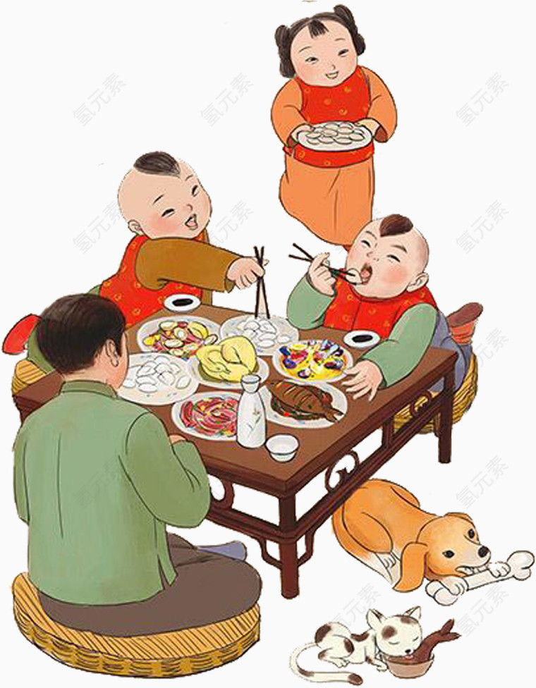 新年过年小孩吃饺子