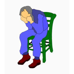 卡通坐在椅子上思考的男人