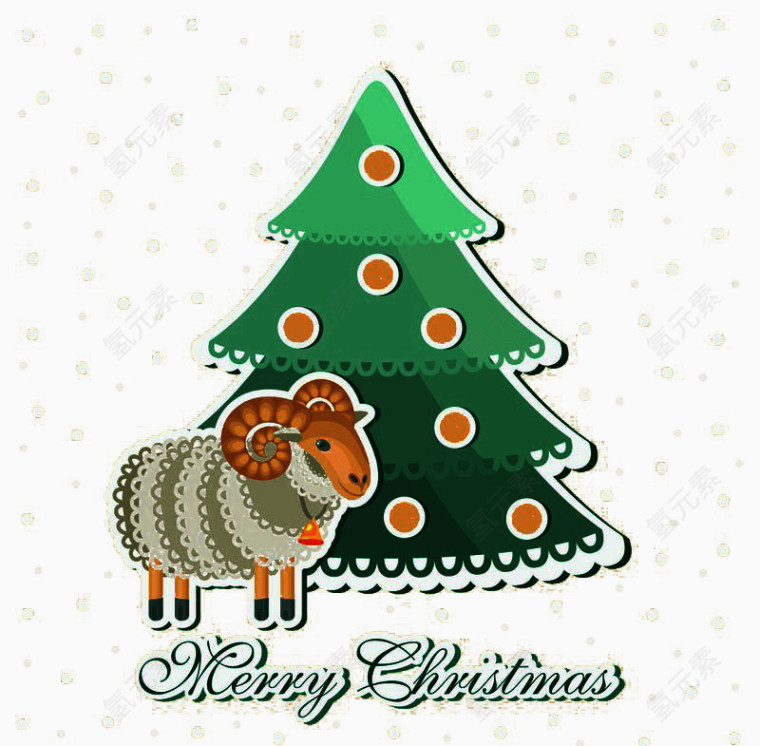 卡通圣诞树和绵羊圣诞节免扣素材
