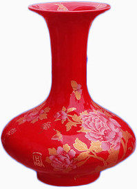 红色陶瓷古典花瓶