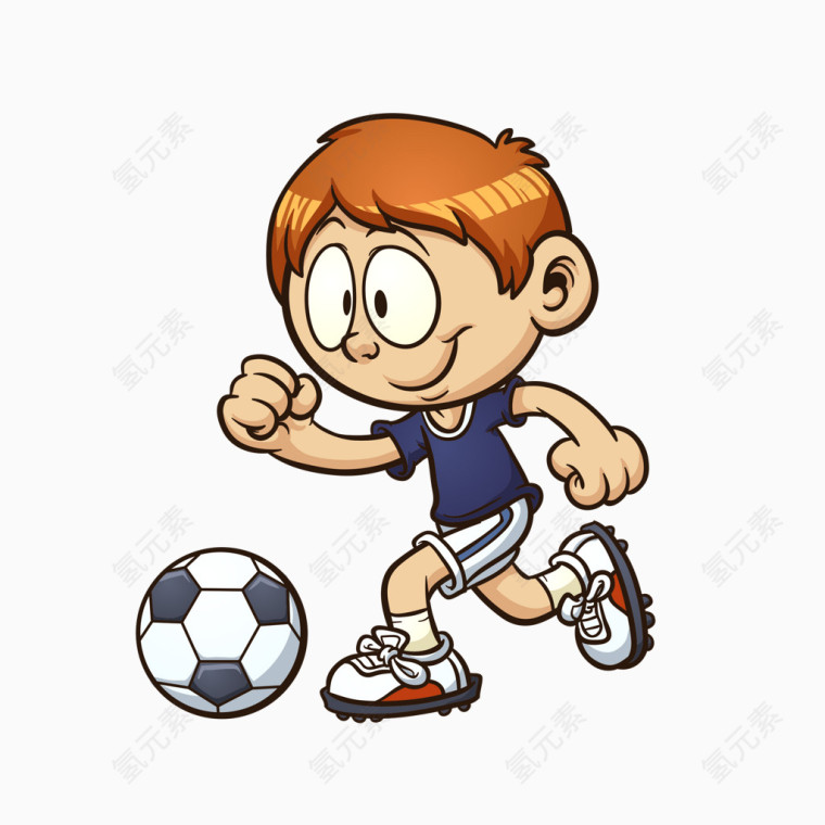 手绘卡通矢量踢足球儿童插画素材
