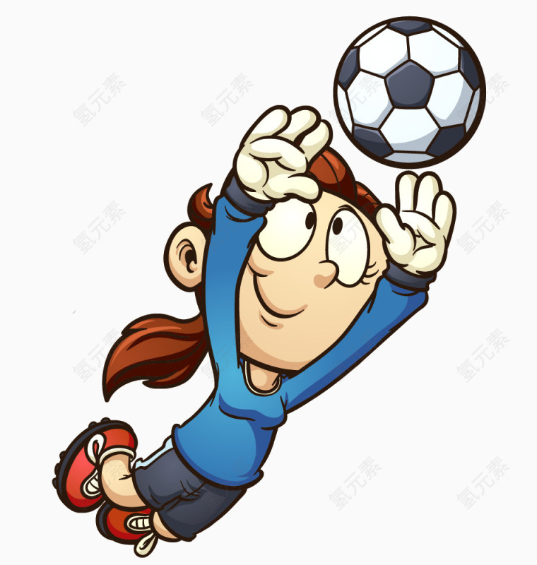 卡通手绘玩足球的女孩 