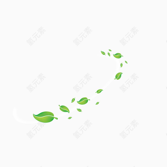 绿色漂浮手绘树叶装饰
