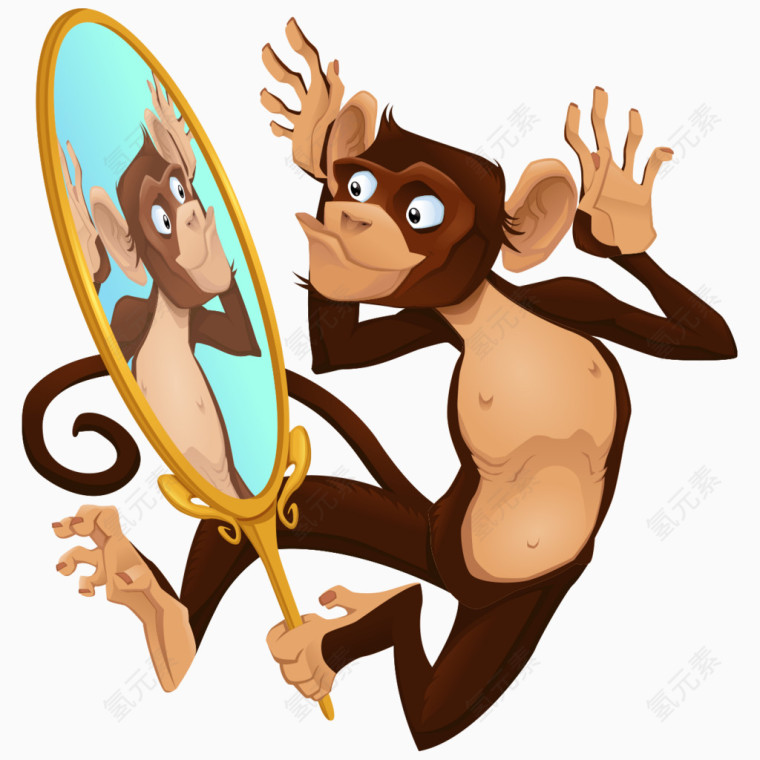 卡通动物猴子照镜子