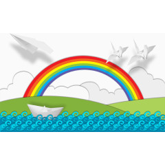 卡通彩虹与纸船