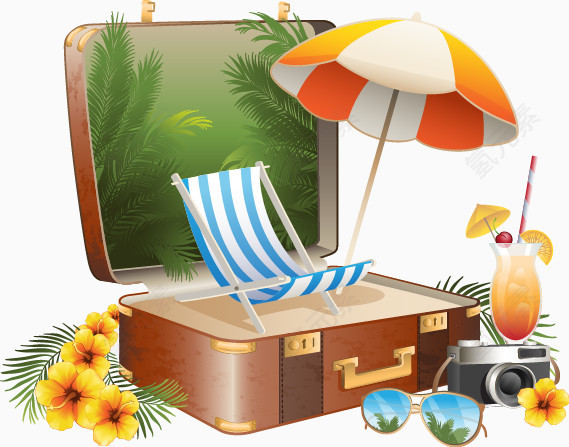 夏日沙滩行李箱遮阳伞