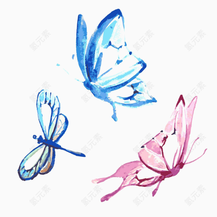 彩墨蝴蝶和蜻蜓