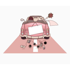 卡通粉色婚车汽车