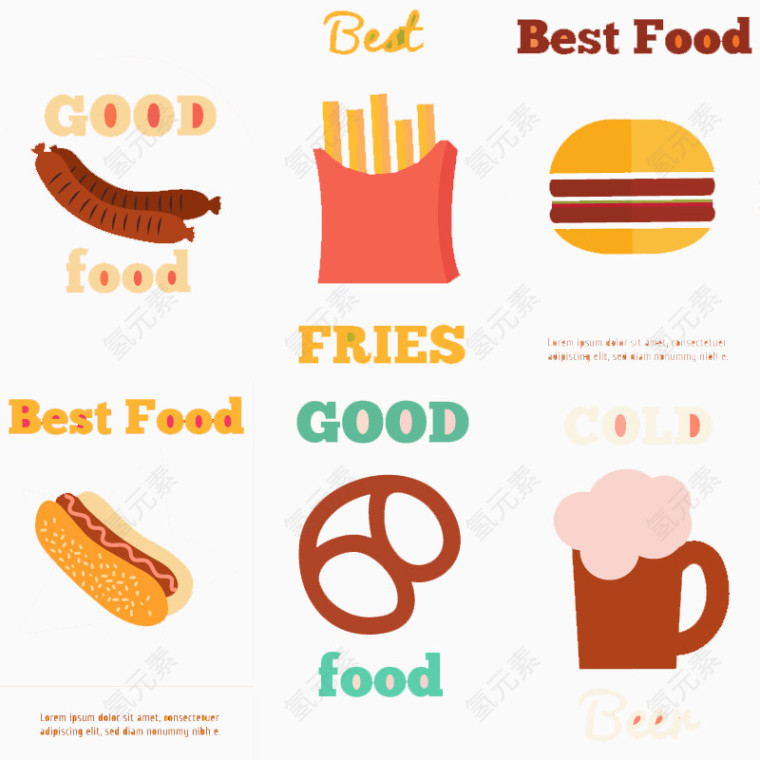 6款快餐食品海报矢量素材