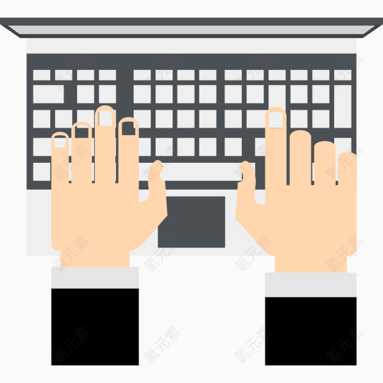 扁平化双手在手提电脑上打字