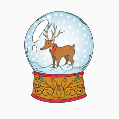 卡通矢量圣诞玻璃球下雪小鹿
