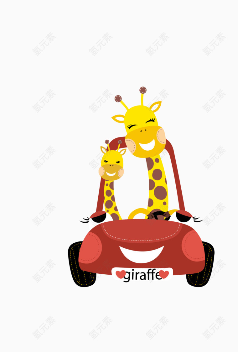 矢量彩色坐车的长颈鹿