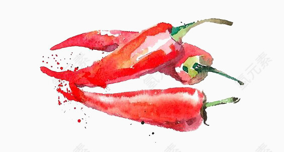 手绘水彩红辣椒