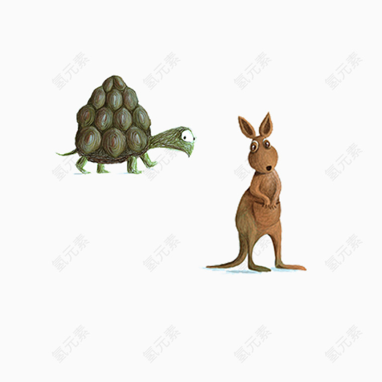 手绘小动物系列之乌龟和袋鼠