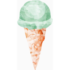 水彩画绿色冰淇淋