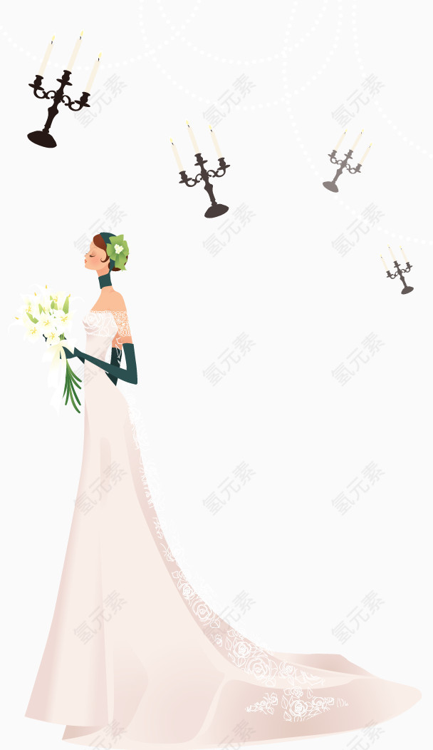 时尚新娘侧身婚纱照矢量素材
