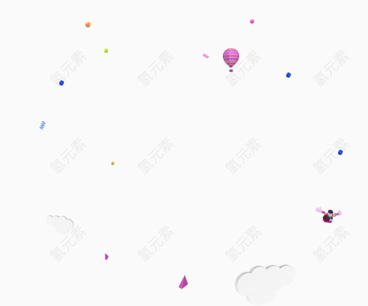 紫色清新热气球漂浮素材