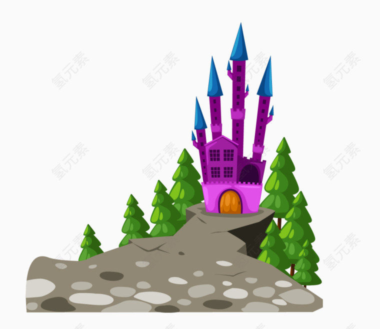 卡通手绘紫色城堡