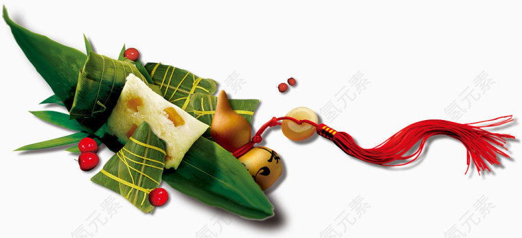 绿色粽叶的端午节粽子
