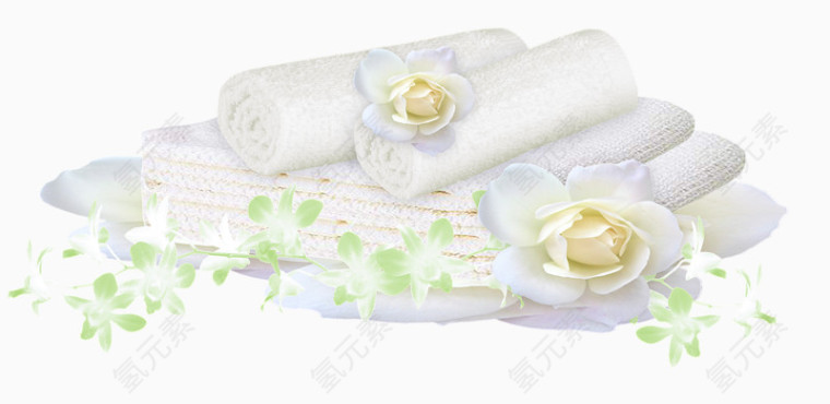 白色毛巾和花