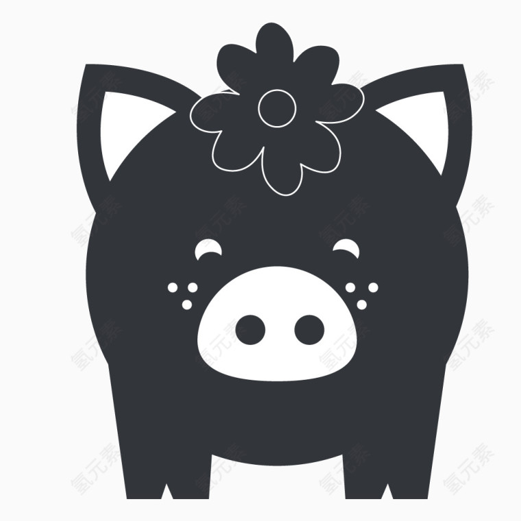 卡通带花的黑色小猪