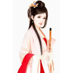 手绘古典中国风拿笛子的美女