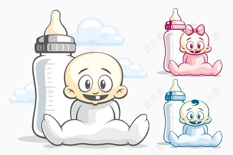 卡通手绘奶瓶婴儿